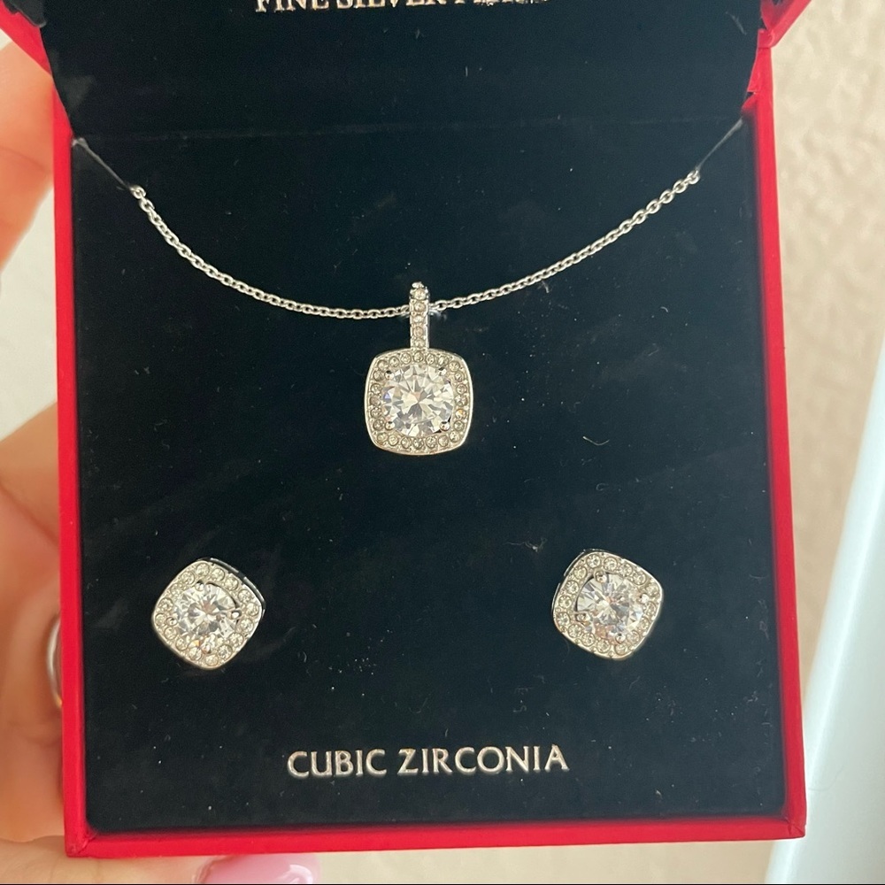 New Sparkle Allure 2-pc. Cubic Zirconia Pure Silver Over Brass Jewelry Set - Picture 4 of 4